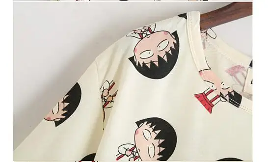 2021 Женская летняя футболка одежда рубашка с круглым вырезом Chibi Маруко-тян