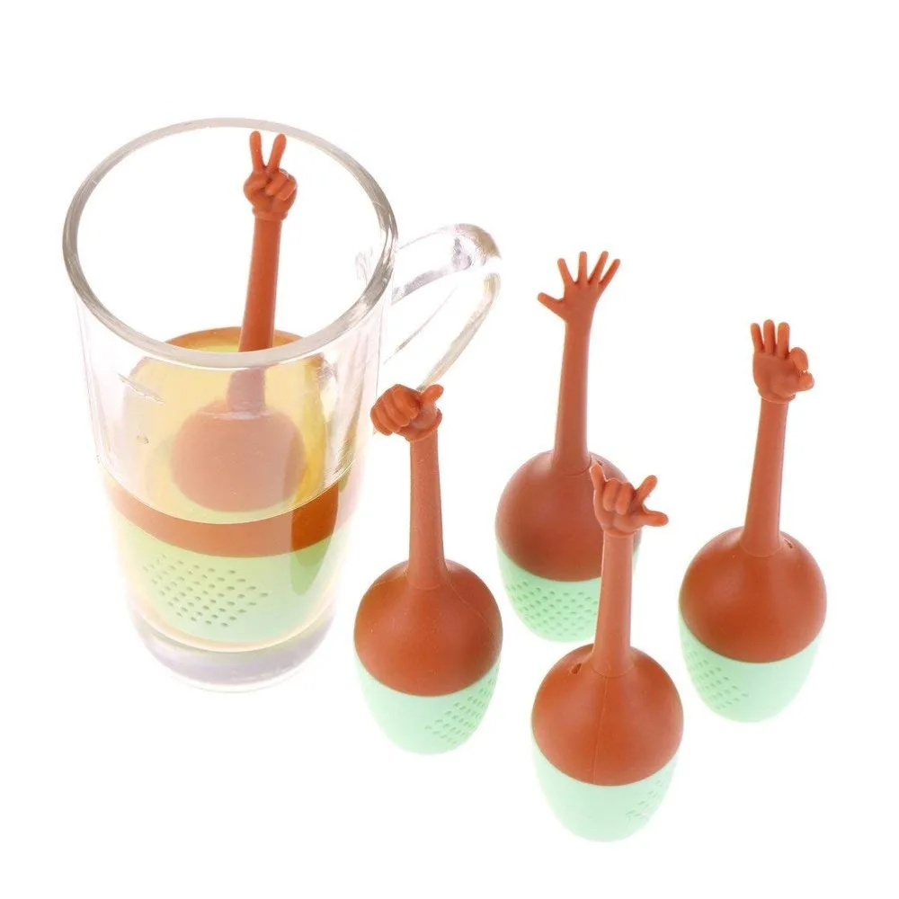 1 шт., забавный силиконовый ситечко для заварки чая в виде жеста руки, многоразовые чайные пакетики, травяной держатель для специй, инструменты для заваривания чая