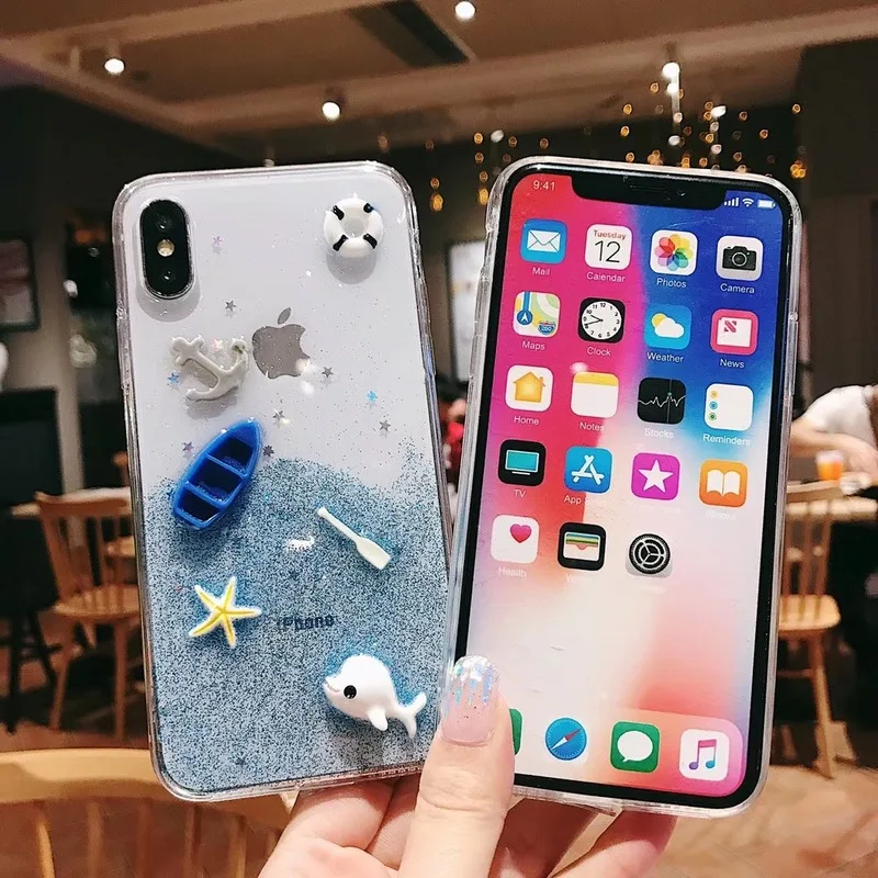 3D Epoxy Phone Case for IPhone X 7 6 XS 6S XR MAX 8 Glitter Transparent Soft TPU Cover Plus |