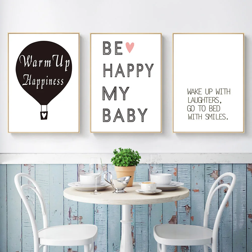 

Children Posters Cute Cartoon Black Quote Wall Art Canvas Prints Nordic Abstract Wall Picture Painting Baby Kids Nursery Bedroom