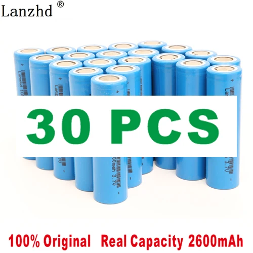 30 PCS 5-40 шт. ICR18650 аккумуляторная батарея 18650 2600 мАч литий-ионные батареи 3,7 в для samsung 18650 батарея для фонарика ноутбука - Цвет: 30 PCS