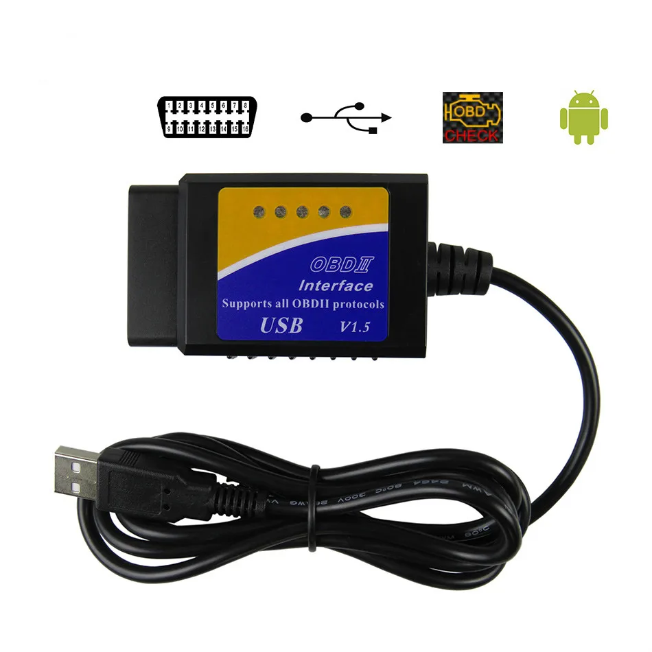 ELM327 USB V1.5 OBD2 автомобильный диагностический интерфейс сканер ELM 327 V 1 5 OBDII