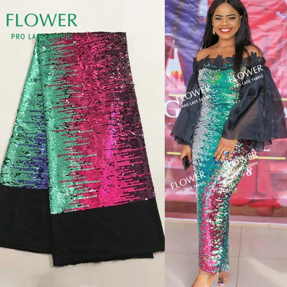 

2020 New Sequins Velvet Lace Fabric African Nigerian Embroidered Sequined Knitted Fabric Colorful Design Wedding Dress Material