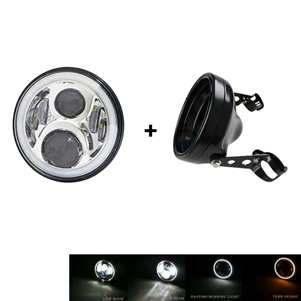 50w Halo light Silve 7 дюймов светодиодный мото rcycle фара мото черный для Harley moto rcycle СВЕТОДИОДНЫЙ Ведро фары корпус кронштейн - Цвет: 50w Halo light Silve