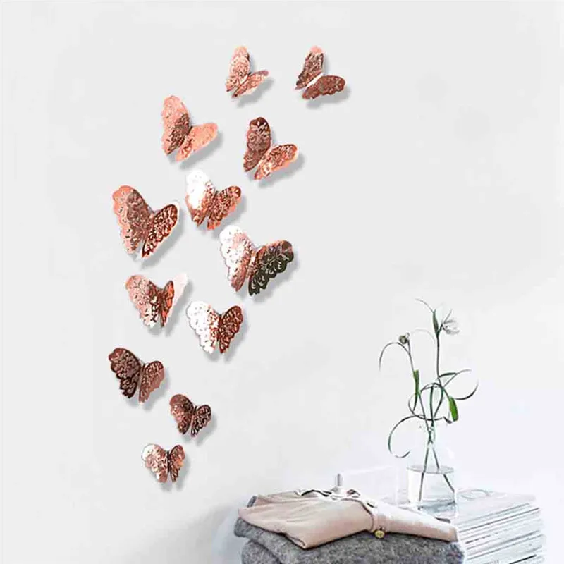 Серебряное зеркало в виде бабочки украшение для домашнего интерьера 3D наклейки