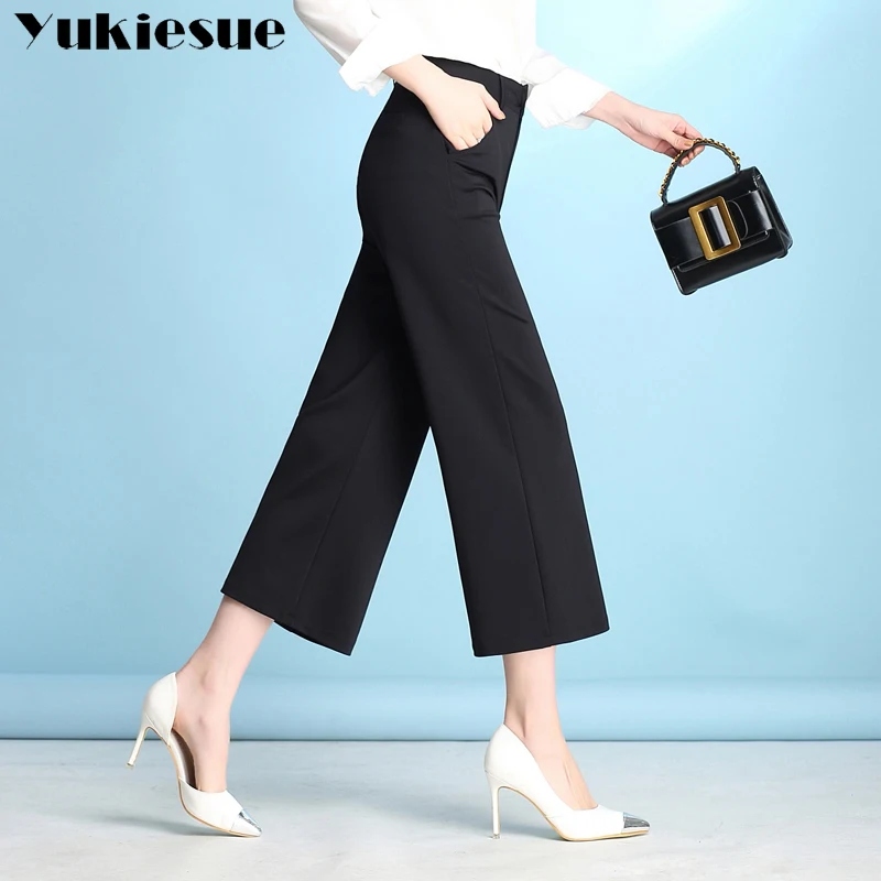 Широкие брюки Капри женские 2018 летние с высокой талией свободные Формальные