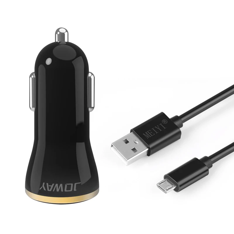JOWAY 2 USB выход Автомобильное зарядное устройство 2.4A Макс(реальная) Быстрая зарядка+ микро USB кабель Android кабель 2 м 3 м USB шнур провод для samsung htc LG - Тип штекера: black 100cm cable