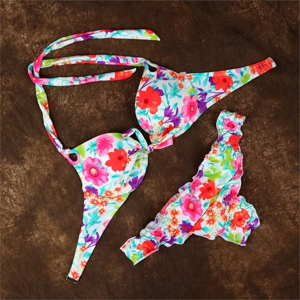 Sexy Underwire Bikinis Set Bikini top Push Up Swimwear Women Thick pad Swimsuit Secret Bottom Beach Bathing Suit Red Pinting