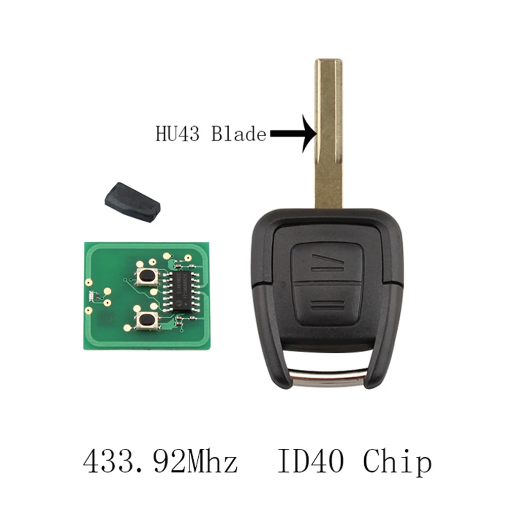 HU43 Blade ID40 KEYYOU OP1 2 кнопки дистанционного брелока ID40 чип для Vauxhall Opel Astra Vectra Zafira 433,92 МГц Uncut HU43/HU100/YM28/HU46 лезвие - Количество кнопок: HU43 Blade ID40