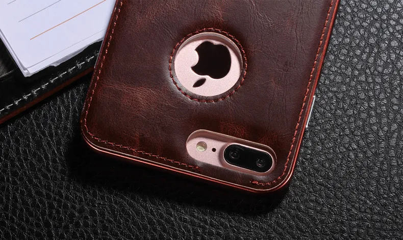 Деловая металлическая рамка + кожаный чехол для телефона iPhone 7 6 6S Plus задняя крышка