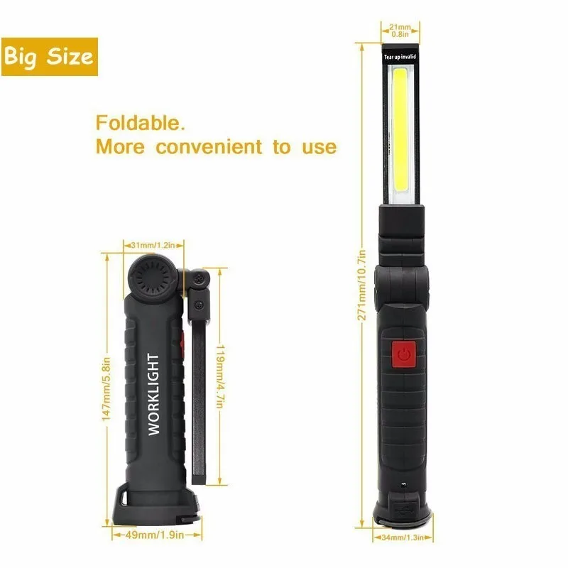 5 режимов работы портативный COB фонарик USB Перезаряжаемый светодиодный рабочий