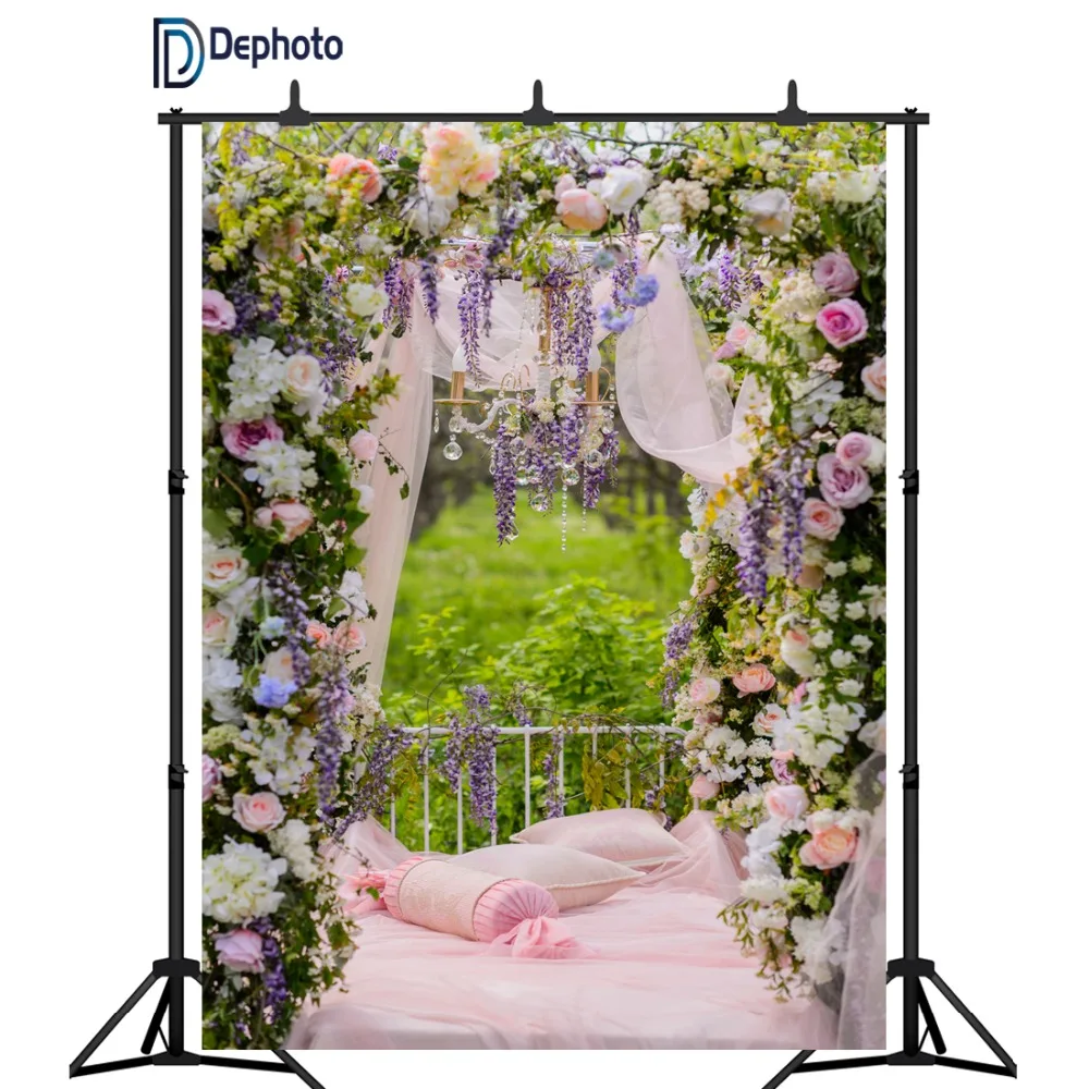 DePhoto фон для фотосъемки цветочный сад кровать весенний свадебный Декор Фотофон