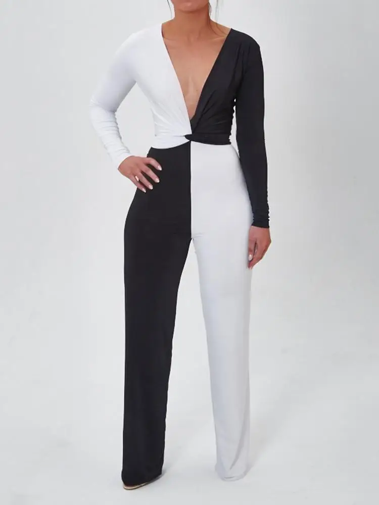 Bodycon Женский комбинезон Ползунки элегантный V средства ухода за кожей шеи для женщин комбинезон с длинными рукавами верхняя одежда
