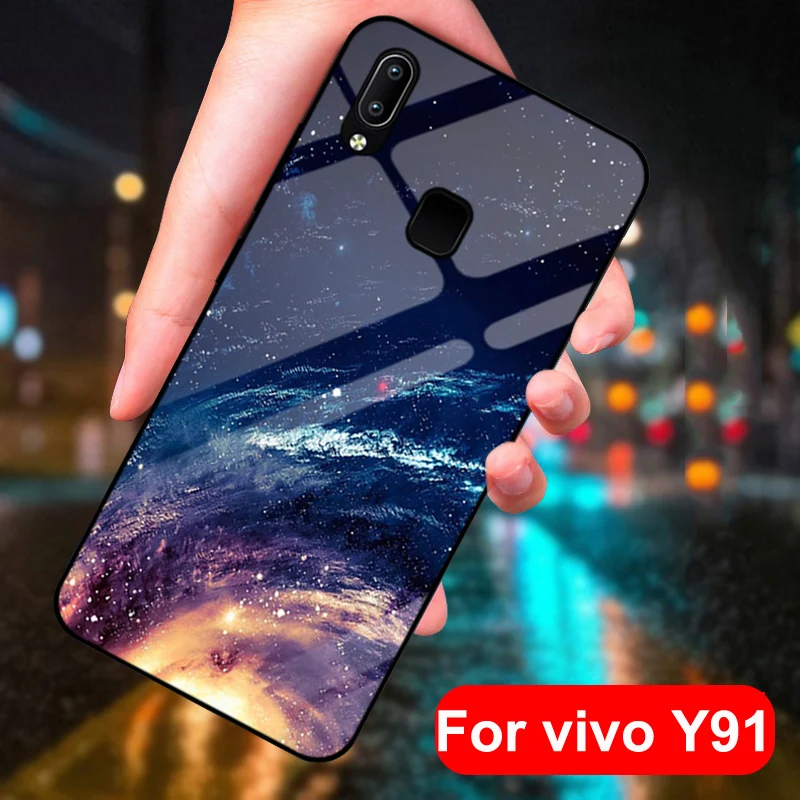 Чехол для vivo Y91 с закаленным стеклом звездного неба + тонкий жесткий чехол