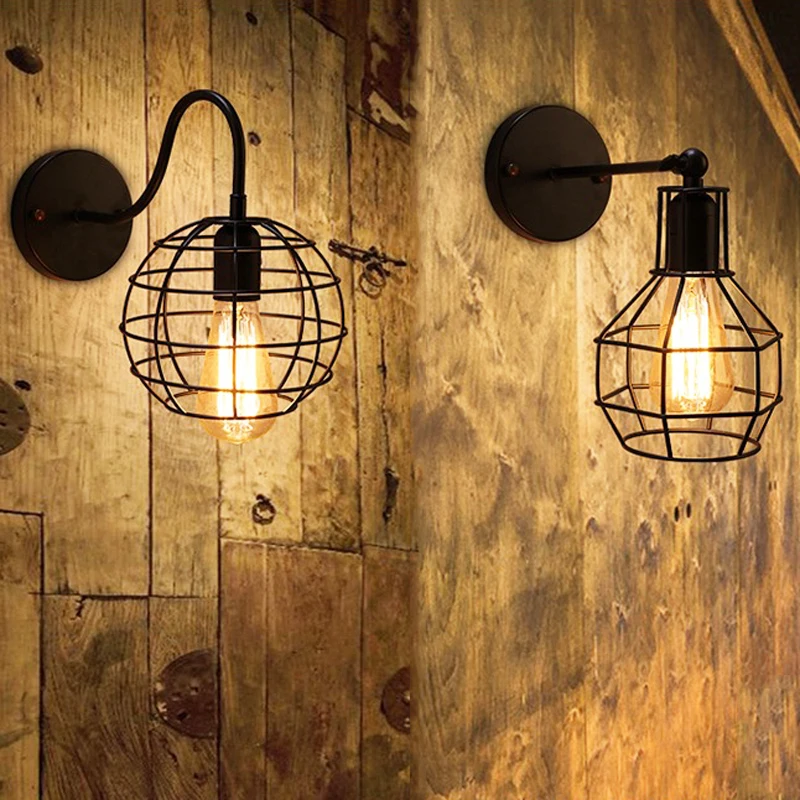 Creative Iron Cage E27 Wall Lamp Retro Industrial Wind Aisle Light For Bedside Corridor Balcony Cafe Restaurant Bar Decor | Лампы и