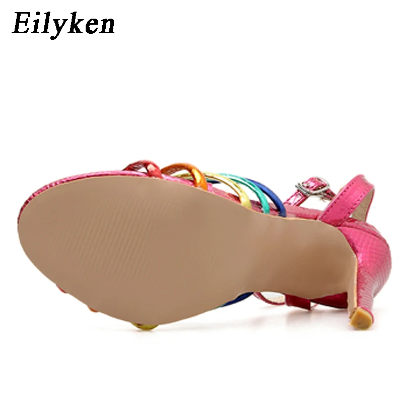 Eilyken/женские босоножки на высоком каблуке; обувь для вечеринок; Летние разноцветные босоножки с ремешком на щиколотке на тонком каблуке 11 см; Sandalie; женская обувь