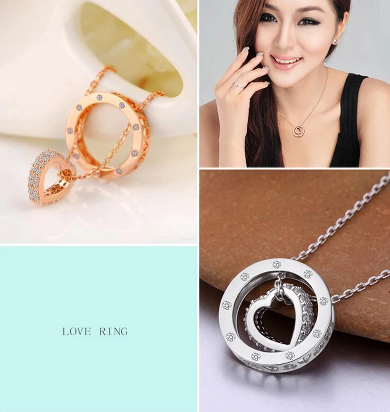 Модное серебро 925 пробы милое сердце циркон круг кулон ожерелье для девочек