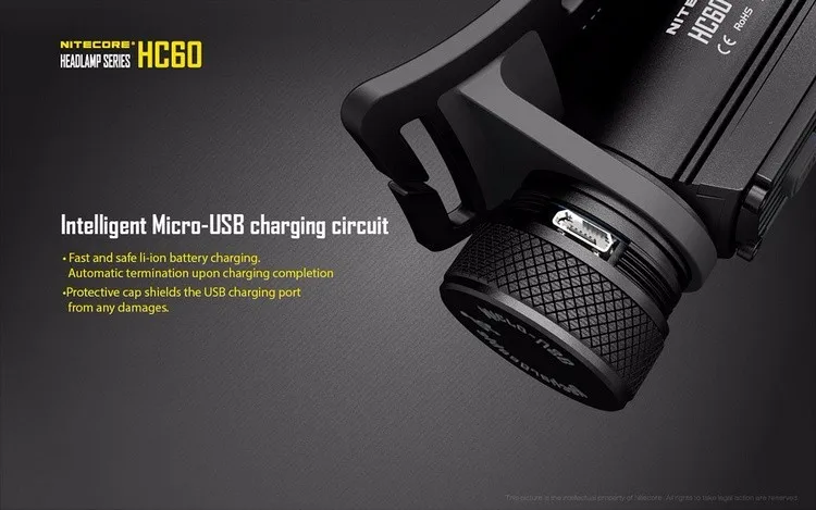 NITECORE HC60 HC60W USB Перезаряжаемый налобный фонарь CREE XM-L2 U2 1000 люменов для кемпинга+ 3400 мАч 18650 аккумулятор