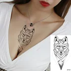 Водостойкая искусственная Женская грудь Геометрическая лиса татуировки наклейки мужчины запястье Хилл боди-арт тату временные женщины руки волк тату на заказ