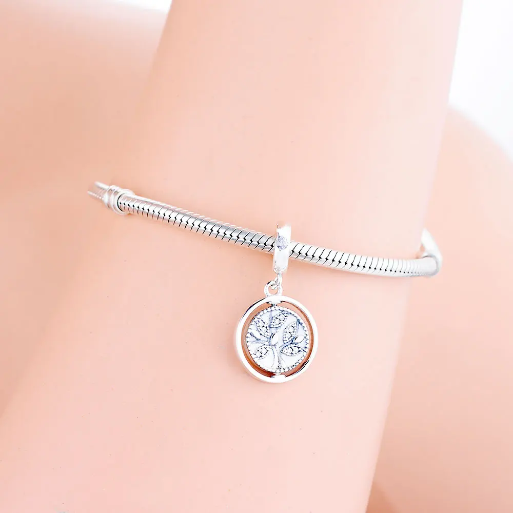 Подлинное 925 пробы Серебряное спиннинг Древо жизни бусина-подвеска подходит Pandora Шарм Браслет семья дерево ювелирные изделия