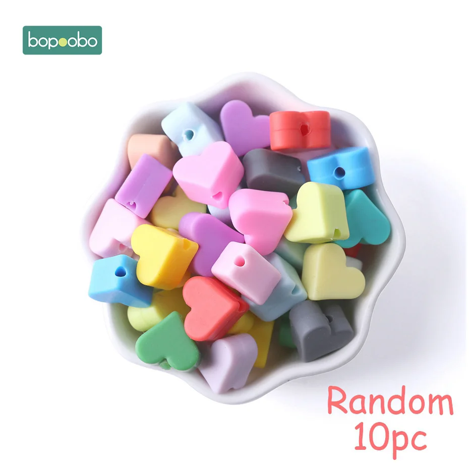 Random Heart Bopoobo 10 шт Силиконовые Бусины, пищевой силиконовый Прорезыватель зубов в виде звезды, Товары для малышей, силиконовый браслет для грызунов, сделай сам, детский Прорезыватель для зубов - Цвет: Random Heart