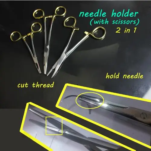 Medical surgical instrument gold griff selbst-behalten pin nadelhalter drahtschneider multifunktions 2 in1 hohe qualität schere