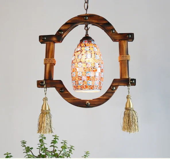 American style mosaic colored glass handmade bamboo art chandelier E27 LED lamp for stairs&ampporch&ampgallery&ampstudio&amppavilion LDK041 |