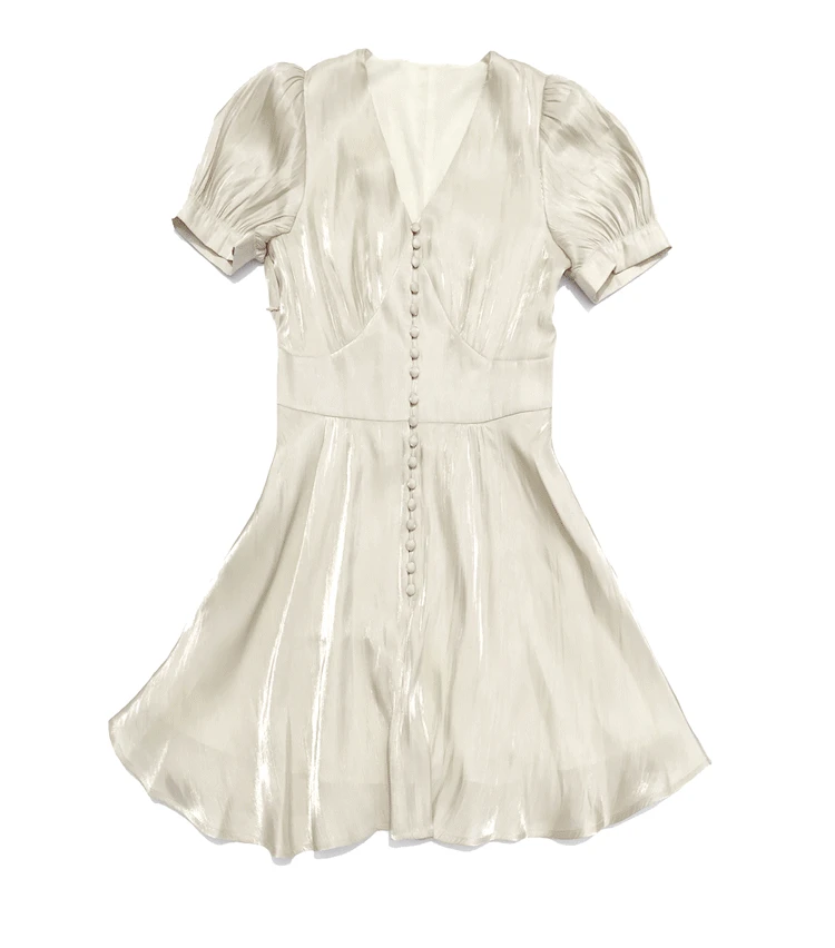 Винтажное женское короткое платье с v образным вырезом пуговицами и пышными