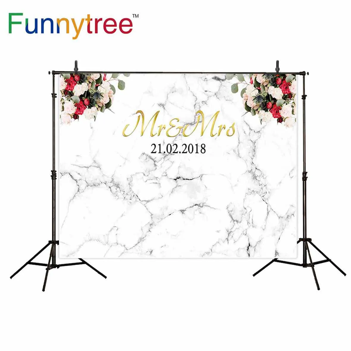 

Фотофон Funnytree для фотостудии Свадебный мраморный цветок Mr Mrs Профессиональный фон с принтом реквизит фотокабинки