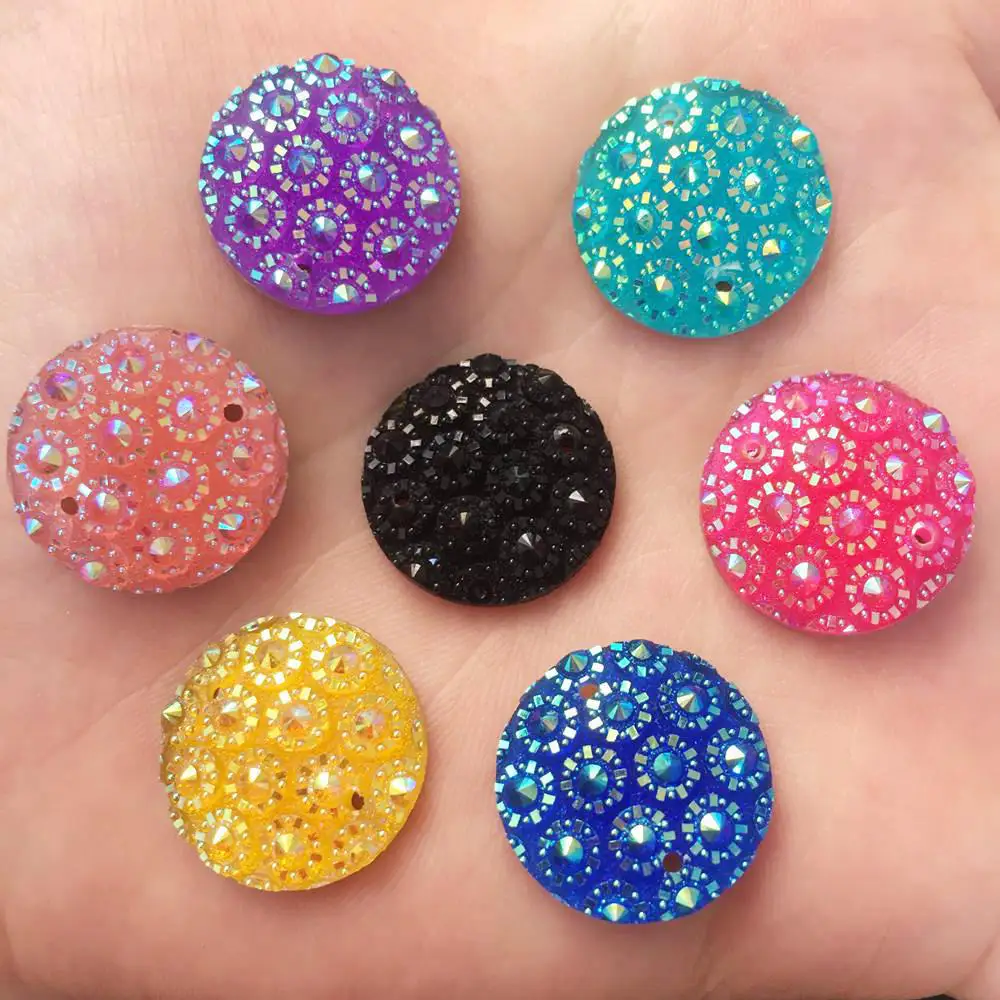 

20PCS mix AB Resin 20mm round 3D flower Gem Flatback rhinestone diy 2 Hole jewelry making accessories supplies PF507