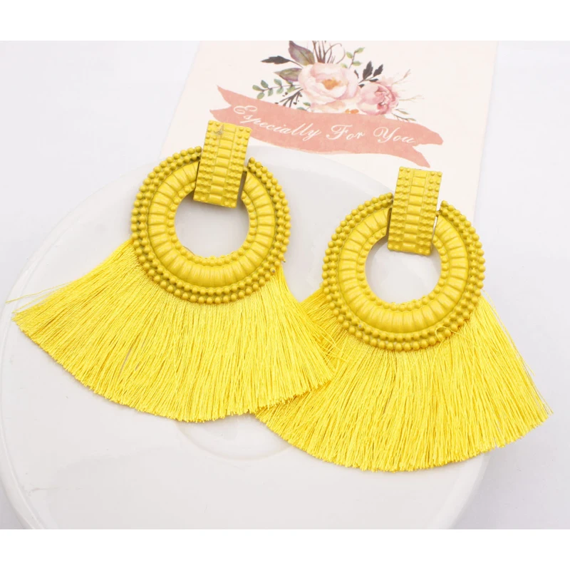 Богемные серьги в виде капель для женщин веер и кисточка большие массивные