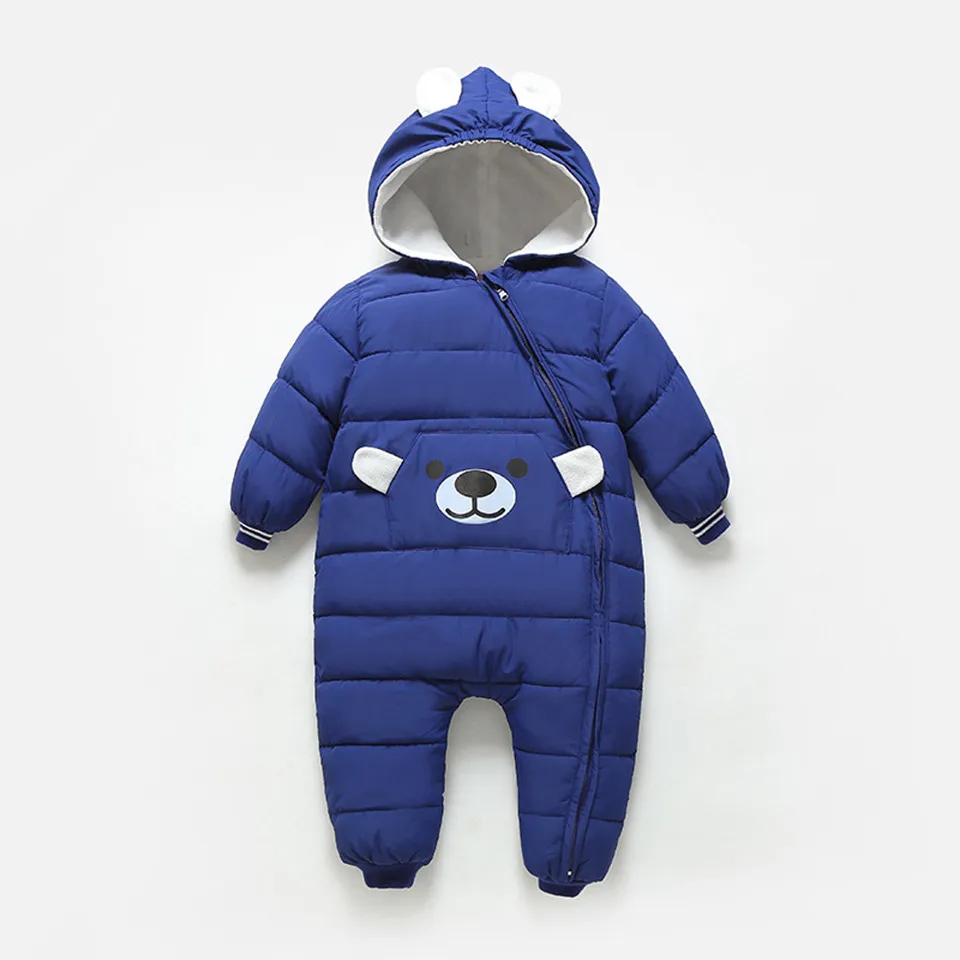 navy blue Весенние плотные теплые комбинезоны для малышей, зимняя одежда, комбинезон для новорожденных, комбинезон для младенцев мальчиков девочек, комбинезон с капюшоном, Детская верхняя одежда для 0-24 месяцев - Цвет: navy blue
