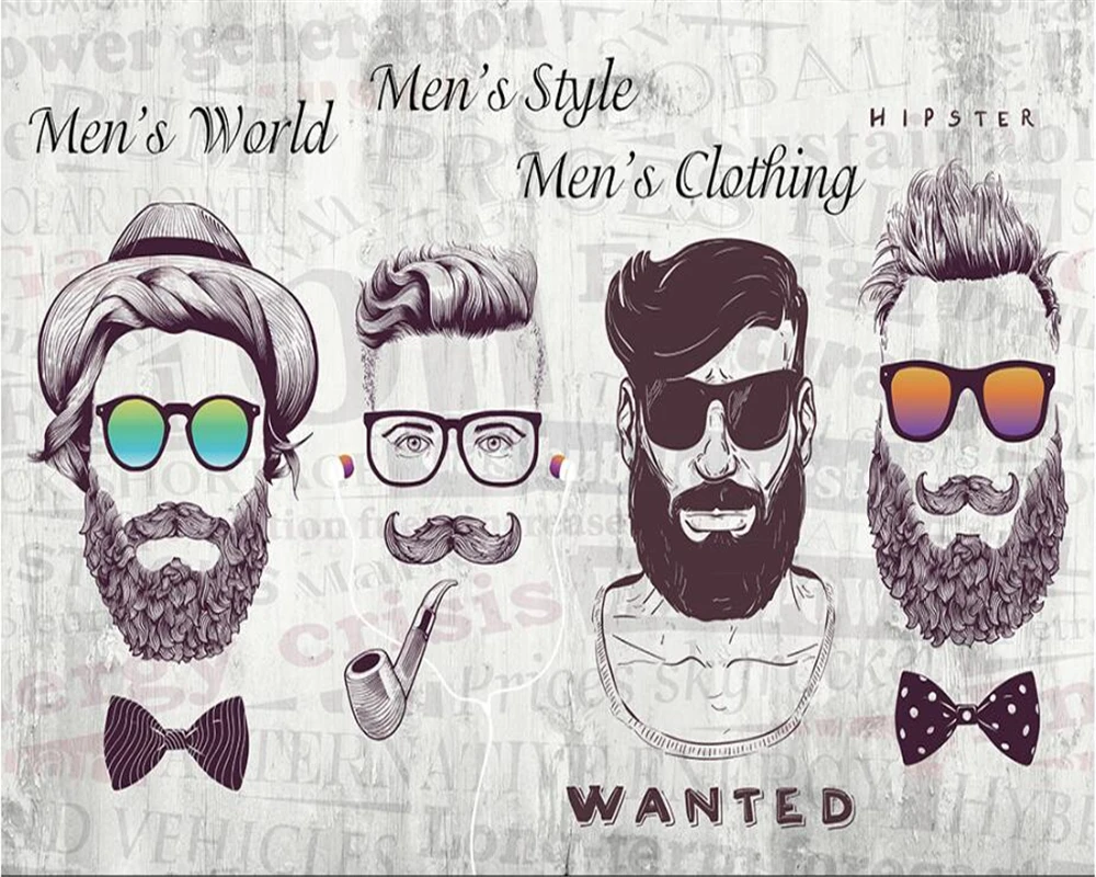 beibehang 2018 New High Quality Vintage Wallpaper Trendy Bearded Background Wall Front Personality papel de parede 3d wallpaper |