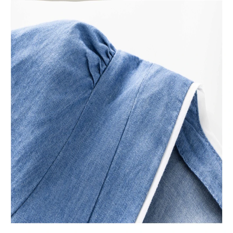 

Womens Vintage Blue Denim Dress Solid Squear Neck Short Sleeve Elegant Long Dresses Loose Party Summer Cotton Dresses DS50677