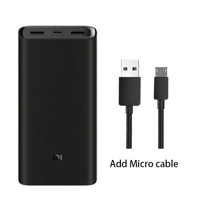 add Micro cable Xiao mi power Bank 20000 мАч порты вывода PD быстрое зарядное устройство Внешний аккумулятор Xiao mi 2C mi power bank для ноутбука - Цвет: add Micro cable