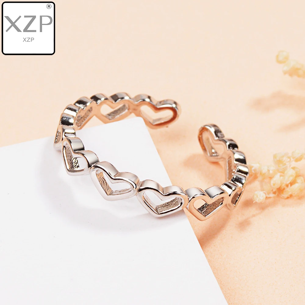 Открытые Кольца XZP в форме сердца с посеребренным покрытием милые женские