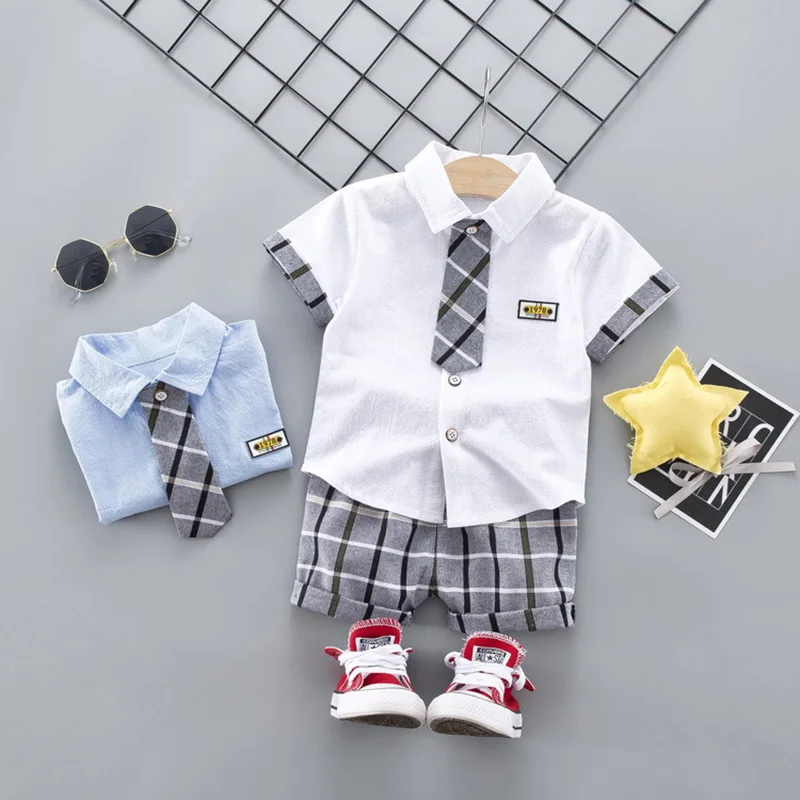boys clothes 2020 summer children clothing sets new kids cotton shirt sleeve tops+shorts 2pcs fit for 1-4Y tracksuits | Детская одежда