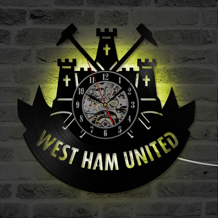 West Ham Соединенные настенные часы с 7 сменами цвета Виниловая пластинка светодиодный настенные часы Современное украшение дома подарки для любителей футбола