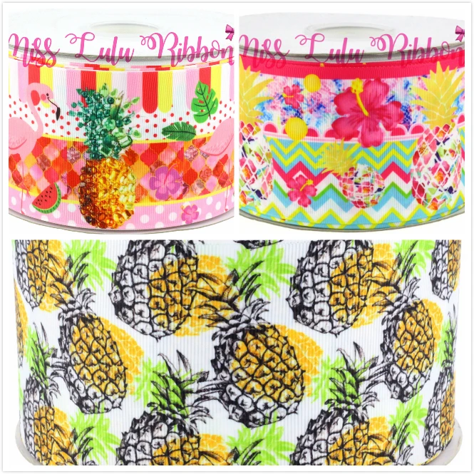 16 мм 75 ананас и флора фламинго Grosgrain ленты фруктовые узоры DIY Рождество