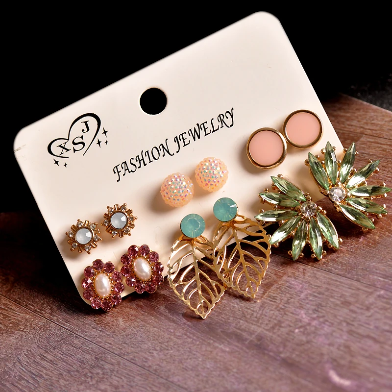 New fashion women accessories wholesale girls party Pearl ear studs gorgeous mix-and-match 6 pairs /set earrings Christmas gifts | Украшения