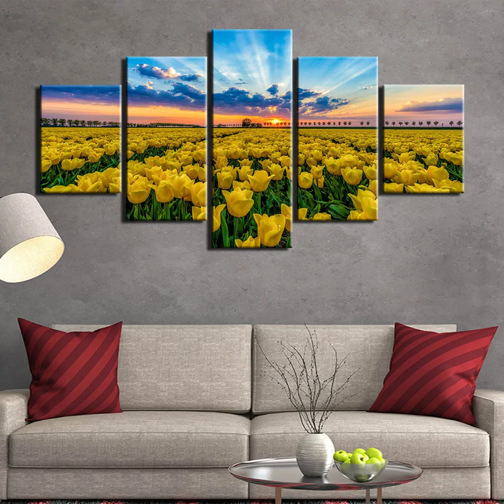 

Modular canvas painting Picture wall picture Sunset yellow flower art canvas posters wall art Painting home decor landcape art