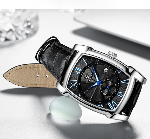 Calendar Waterproof Men Quartz Watch with Square Dial Plate Leather Belt | Наручные часы
