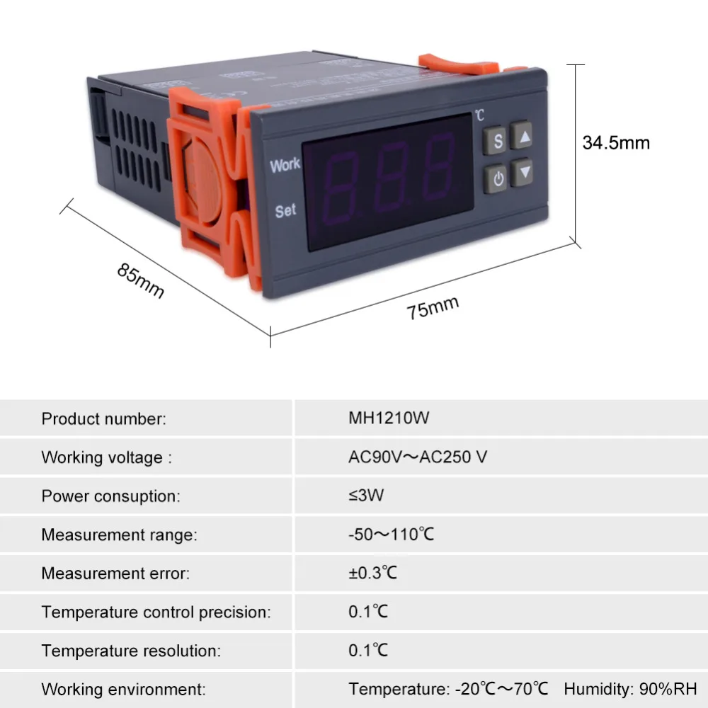 MH1210W цифровой регулятор температуры AC90-250V 10 А 220 В регулятор термостата С сенсором-50~ 110C контроль нагрева и охлаждения