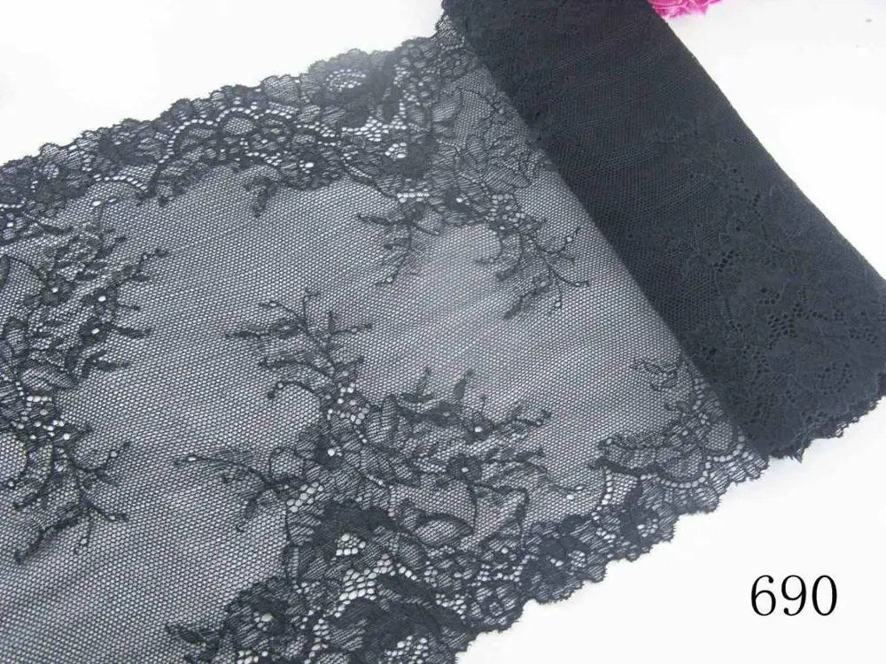 Black 690 1 ярд, тонкое эластичное/спандекс, цветочное, розовое/фиолетовое/красное/белое/Черное кружево, отделка «сделай сам»/Шитье/Свадебное кружево 03 - Цвет: Black 690