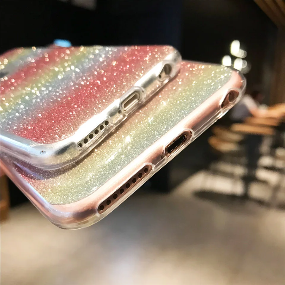 Блеск 2 в 1 силиконовая цветах радуги чехол для iPhone 6 s Plus SE 7 8 X XR XS MAX OnePlus 5 T Nokia 2018 ТПУ