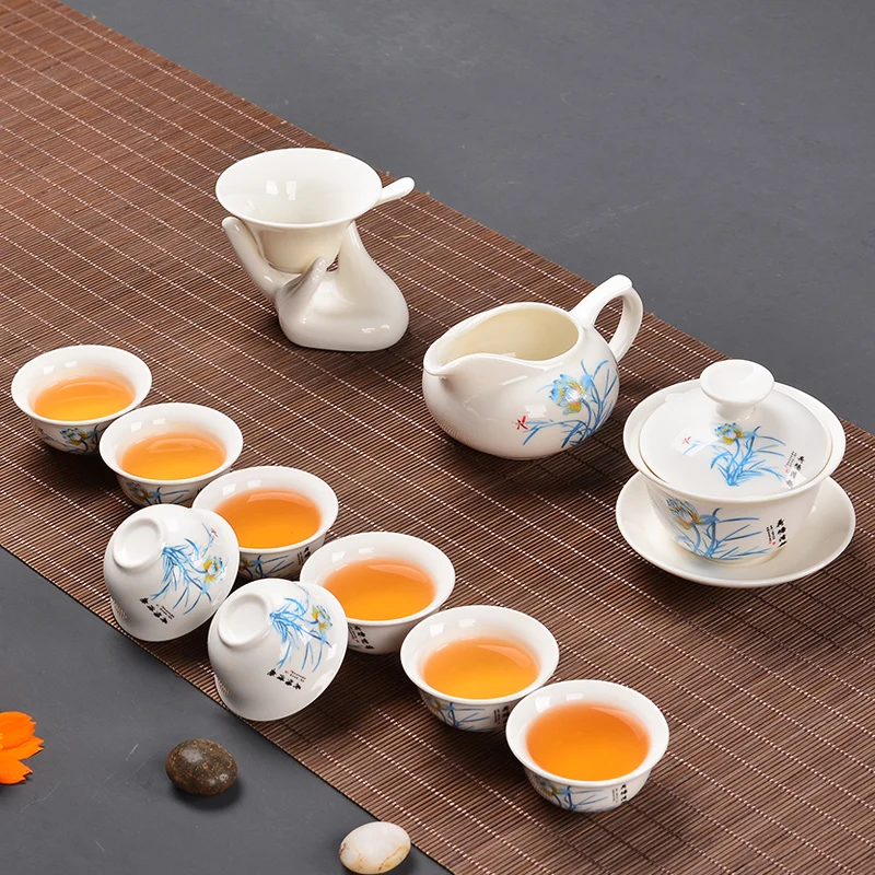 Китайский чайный сервиз Gaiwan голубой и белый фарфор Чайный набор кунг-фу Супница керамическая чашка для чая здоровье чайный горшок чайная чашка мастер чашки - Цвет: see chart