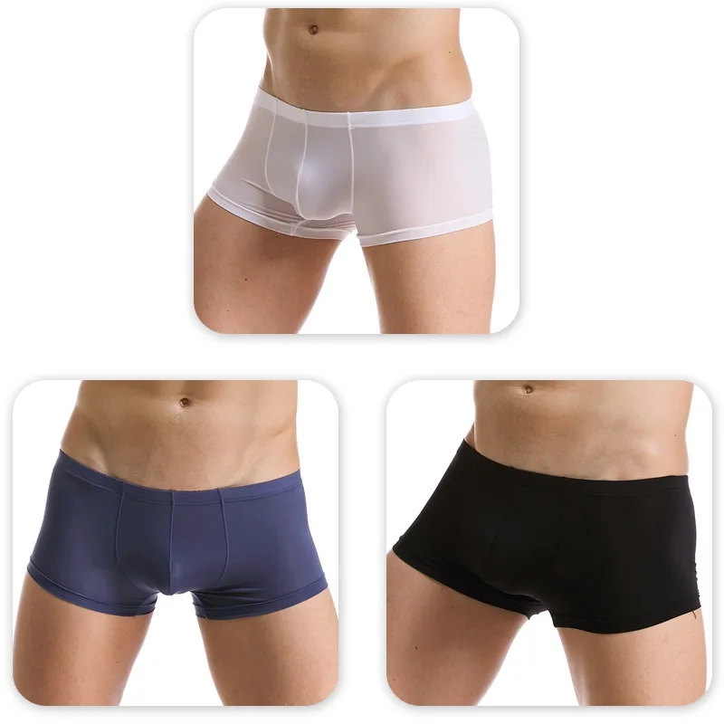 Прозрачное мужское сексуальное нижнее белье Ropa Interior Hombre Calzoncillos Marcas шелковые боксеры с низкой талией мужские бесшовные нейлоновые спандекс трусы - Цвет: Men Boxers Underwear