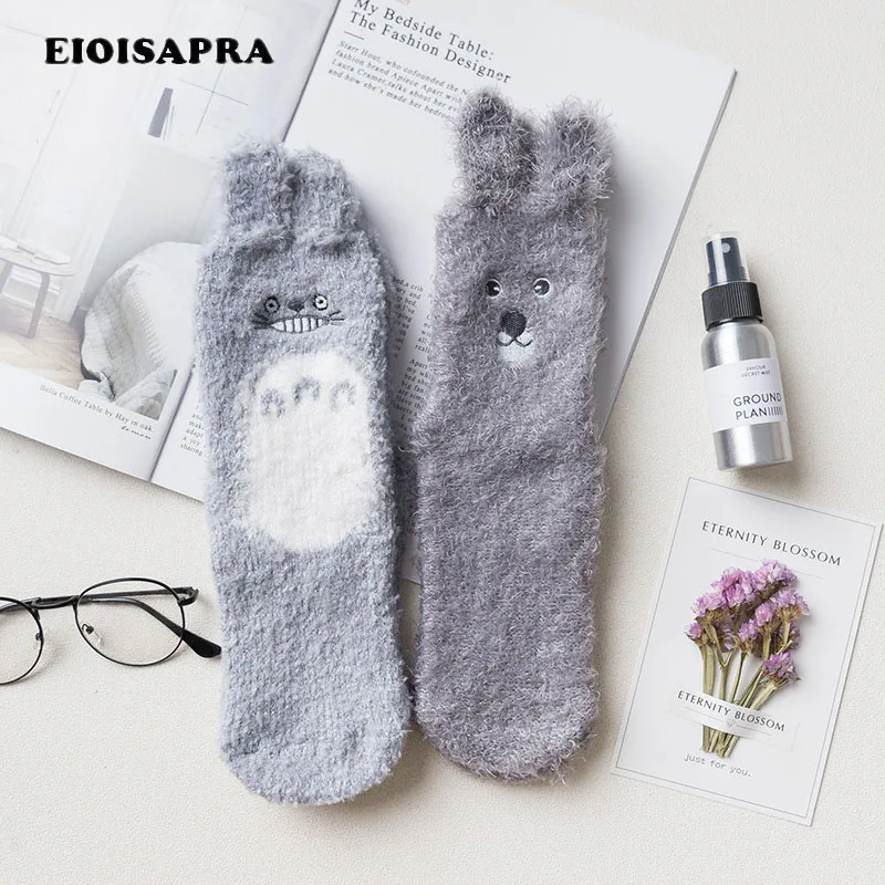 [EIOISAPRA] теплые женские носки в стиле хараджуку с вышивкой, два цвета, Meias, мопс, забавные носки с ушками, Art Japan Calcetines Mujer