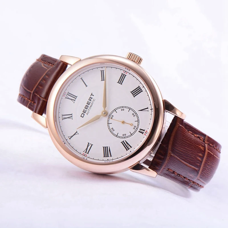 Мужские автоматические часы debel 40 мм Rosegold PVD белый циферблат римские Маркеры