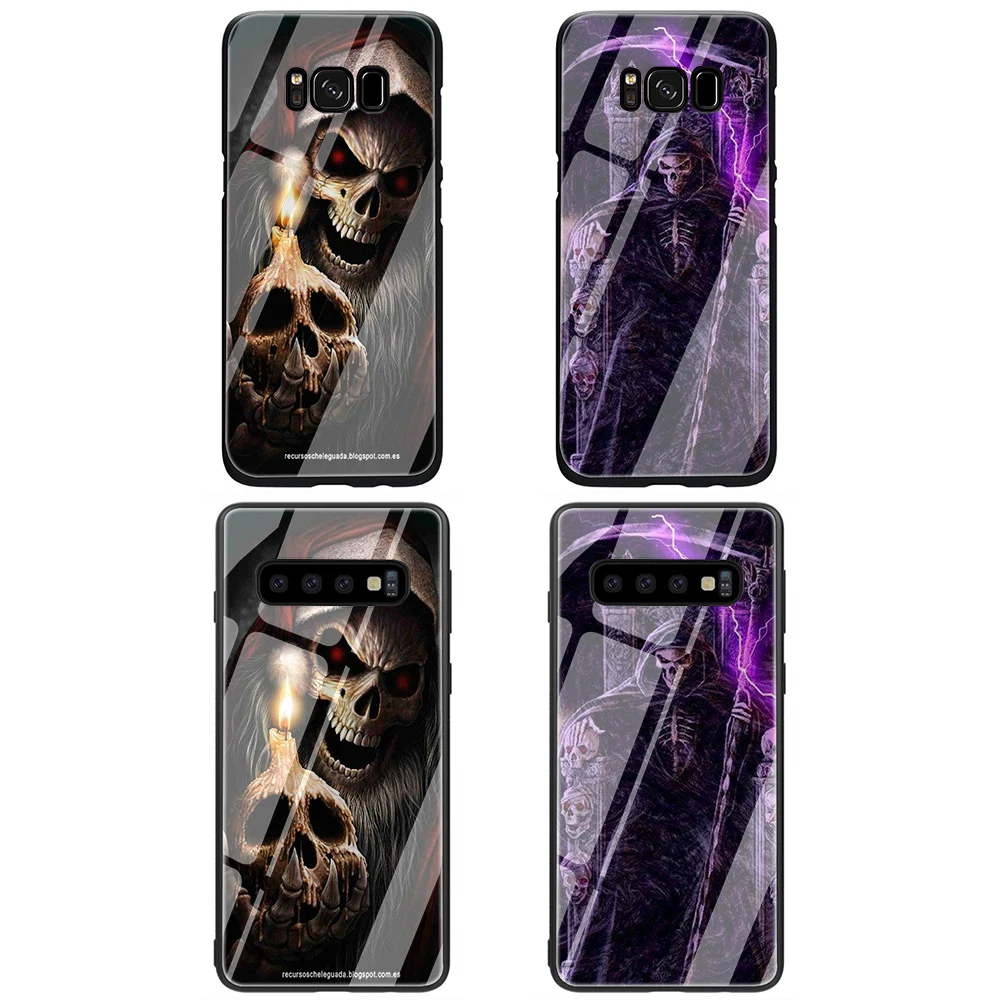 Grim reaper Череп Скелет чехол из закаленного стекла для телефона Samsung Galaxy S7 Edge S8 S9 S10 Note